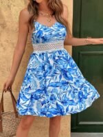 Kadın Ip Askılı V Yakalı Kısa Desenli Süprem Elbise - Görsel 4