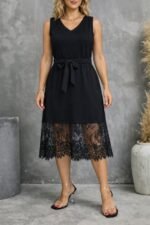 Kadın Askılı V Yakalı Dantelli Midi Viskon Elbise - Görsel 2