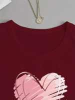 Kadın Uzun Kollu Bisiklet Yaka Kalp Desenli Viskon Bluz - Görsel 4