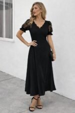 Kadın Kısa Kollu V Yakalı Uzun Janjan Elbise - Görsel 3