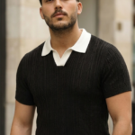 Erkek Desenli Kısa Kollu Triko Tişört - %100 Pamuk Akrilik