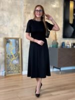 Kadın Kısa Kollu Bisiklet Yaka Midi Viskon Iki Iplik Elbise - Görsel 2