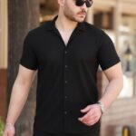 Erkek Ottoman Kumaş Apaj Yaka Kısa Kollu Gömlek