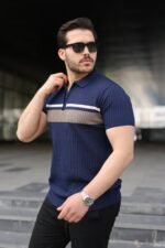 Erkek Örgü Desenli Renkli Kısa Kollu Triko Tişört - Görsel 2