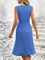 Kadın Askılı V Yakalı önde çapraz Detaylı Janjan Krep Elbise - Görsel 3