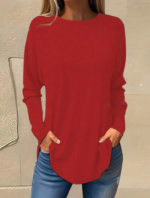 Kadın Uzun Kollu Yuvarlak Yaka Salaş Iki Iplik Bluz - Görsel 3