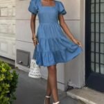 Kare Yakalı Ve Gipe Detaylı Tensel Elbise 2883