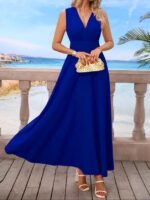 Kadın Askılı V Yakalı Bel Korsaj Detaylı Uzun Ithal Krep Elbise - Görsel 4