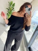 Kadın Uzun Kollu Tek Omuzdan Açık Modal Bluz Ve Pantolon Ikili Takım - Görsel 3