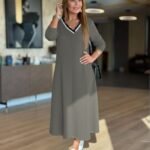 Kadın Uzun Kollu V Yakalı Midi çağla Yeşili Modal Elbise