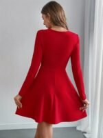 Kadın Uzun Kollu Inci Yakalı Kısa Ithal Krep Elbise - Görsel 2