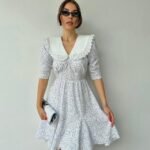 Beyaz Puantiyeli Önlük Yaka Elbise