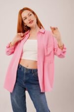 Salaş Kesim Cepli Pembe Gömlek - Görsel 4