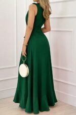 Kadın Askılı Kruvaze Yakalı önü Volanlı Uzun Krep Elbise - Görsel 3