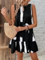 Kadın Kolsuz Bisiklet Yaka Arkadan Fiyonklu Süprem Kısa Elbise - Görsel 2