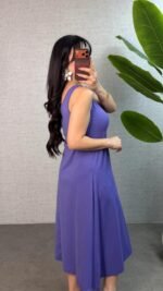 Kadın Askılı Yuvarlak Yaka Süprem Kumaş Elbise - Görsel 3