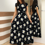 Kadın Kısa Kollu Bisiklet Yaka Puantiyeli Maksi örme Krep Elbise - Görsel 2