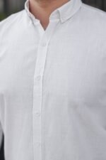Erkek Uzun Kollu Rahat Keten Gömlek - Görsel 7