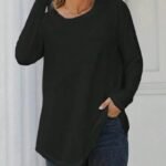 Kadın Uzun Kollu Yuvarlak Yaka Salaş Iki Iplik Bluz
