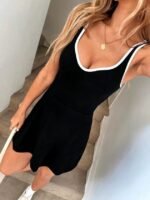 Kadın Askılı Kalp Yakalı şerit Detaylı Dalgıç Kısa Elbise - Görsel 4