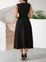 Kadın Askılı Kruvaze V Yakalı Beli Lastiklimidi Bürümcük Elbise - Görsel 3