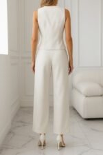 Kadın Sıfır Kollu çapraz V Yakalı önden Düğmeli Atlas Yelek Ve Pantolon Ikili Takım - Görsel 2