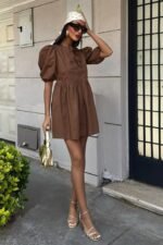 Önü Fiyonk Bağlamalı Ve Balon Kollu Elbise 2893 - Görsel 5