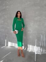 Kadın Uzun Kollu Halka Ve Pencere Dekolte Detay Fırsat ürün Midi Boy Elbise - Görsel 2