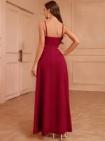 Kadın Ip Askılı Kruvaze Yakalı Yırtmaçlı Uzun Ithal Krep Elbise - Görsel 6