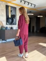 Kadın Uzun Kollu Bisiklet Yaka Viskon Iki Iplik Bluz Ve Pantolon Ikili Takım - Görsel 4