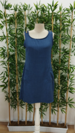 Kadın Kolsuz Kalın Askılı Düğme Detay Cepli Keten Elbise - Görsel 7