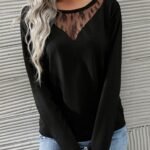 Kadın Uzun Kollu Geniş Yuvarlak Yaka Dantelli Viskon Iki Iplik Bluz