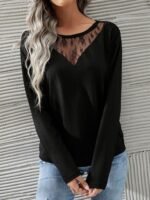 Kadın Uzun Kollu Geniş Yuvarlak Yaka Dantelli Viskon Iki Iplik Bluz