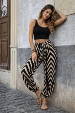 Kadın Yüksel Bel Belı Lastikli Belden Bagcıklı Desenli Süprem Pantolon - Görsel 2
