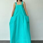 Mint Askılı Cepli Elbise