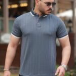 Erkek Düğme Yakalı Jakar Kumaş Kısa Kollu Tişört