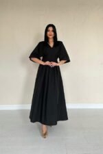 Siyah Pileli Uzun Elbise - Görsel 3