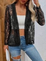 Kadın Uzun Kollu Yakalı önü Açık Dantelli Ceket - Görsel 2