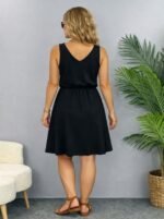 Kadın Askılı V Yakalı Beli Büzgülü Kısa Viskon Iki Iplik Elbise - Görsel 3