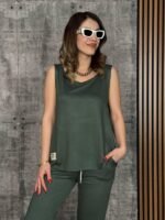 Kadın Askılı Yuvarlak Yaka Viskon Iki Iplik Bluz Ve Eşofman Altı Ikili Takım - Görsel 2