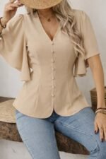 Kadın Kısa Kollu önden Düğmeli Ithal Krep Bluz - Görsel 3