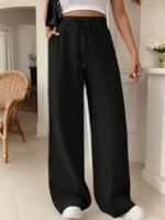 Kadın Yüksek Bel önden Bağlamalı Geniş Kesim Keten Pantolon - Görsel 3