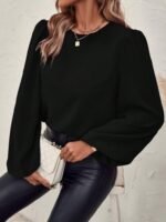 Kadın Uzun Kollu Yuvarlak Yaka Arkadan Bağcıklı Salaş Ithal Krep Bluz - Görsel 7