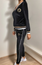 Kadın Uzun Kollu V Yaka Yakası Ve Kol Ağzı şerit Detay Kadife Takım - Görsel 5