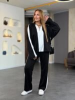 Kadın Uzun Kollu Yakadan Fermuarlı Viskon Iki Iplik Bluz Ve Pantolon Ikili Takım - Görsel 3