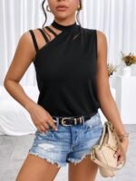 Kadın Omuzdan şerit Detaylı Yarı Balıkçı Yaka Viskon Bluz - Görsel 3