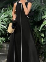 Kadın Omuzlardan Açık Yaka Ince şerit Detaylı Uzun Viskon Elbise - Görsel 2