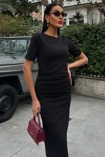 Beli Büzgülü Midi Elbise 2853 - Görsel 5