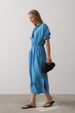 Beli Lastikli Elbise - Mavi - Görsel 3