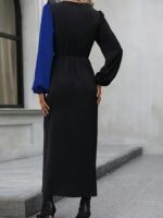 Kadın Uzun Kollu Kruvaze Yakalı Belden çapraz Detaylı çift Renkli Midi Ithal Krep Elbise - Görsel 4